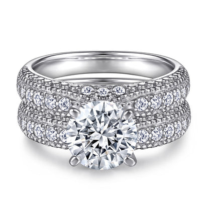 Classic European-Style Zircon Engagement Ring Set - 925 Sterling Silver Wedding Band Jewelry