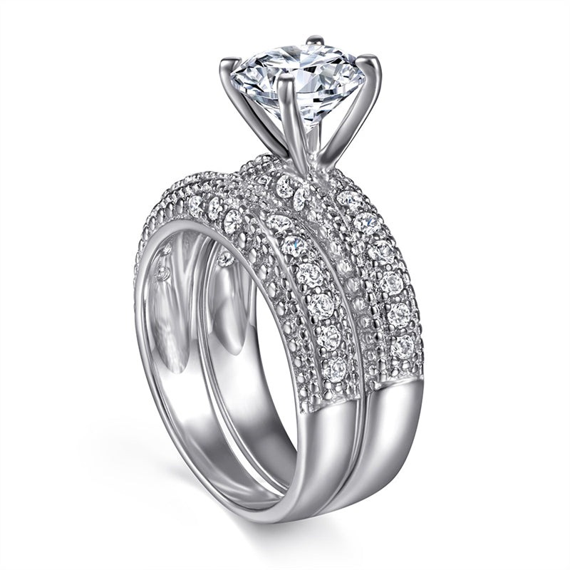 Classic European-Style Zircon Engagement Ring Set - 925 Sterling Silver Wedding Band Jewelry