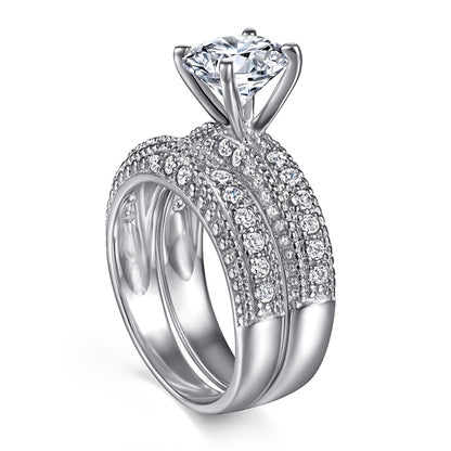 Classic European-Style Zircon Engagement Ring Set - 925 Sterling Silver Wedding Band Jewelry