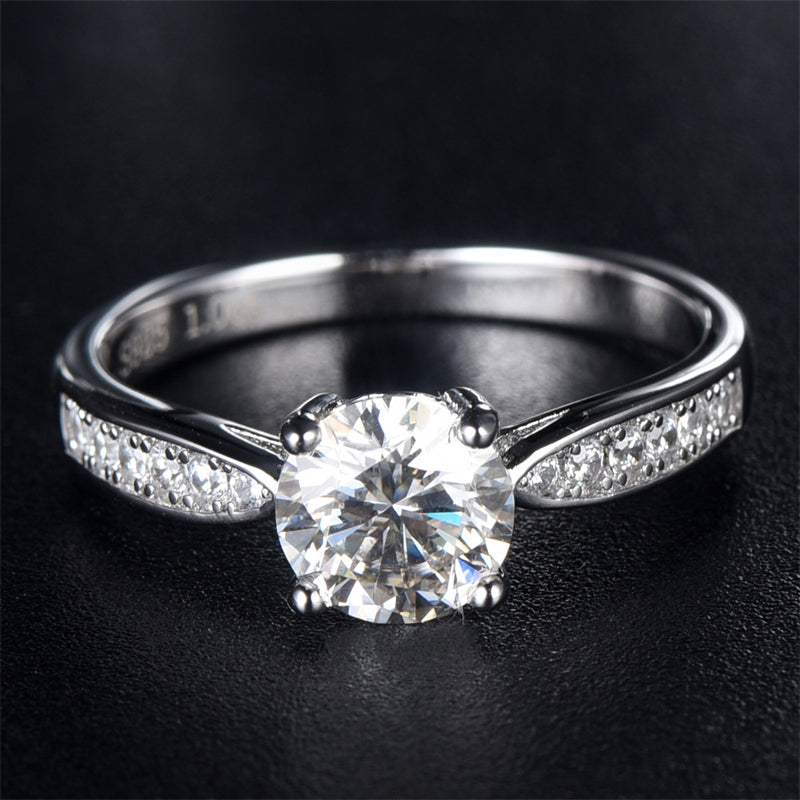 Classic Four-Prong Moissanite Eternity Ring - 925 Sterling Silver Diamond Simulant Band for Women