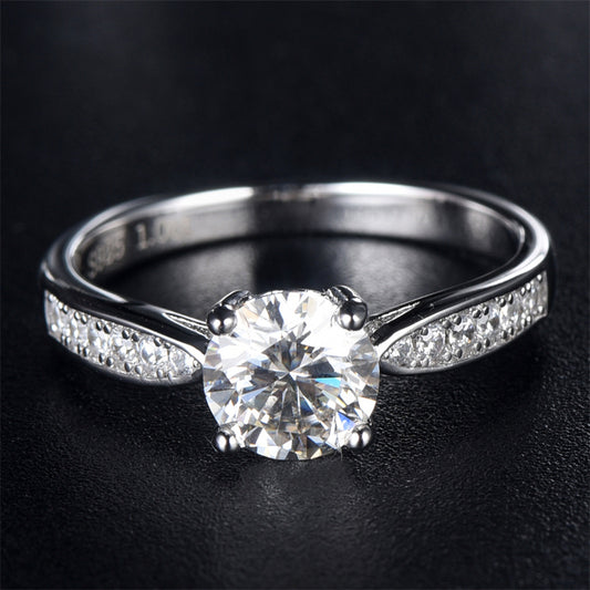 Classic Four-Prong Moissanite Eternity Ring - 925 Sterling Silver Diamond Simulant Band for Women