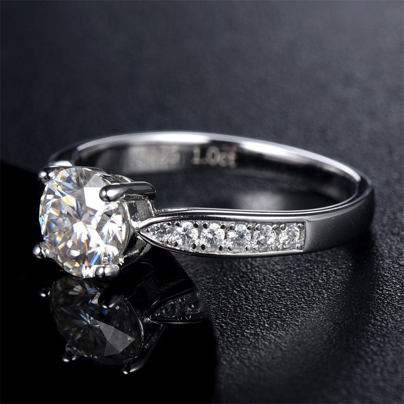 Classic Four-Prong Moissanite Eternity Ring - 925 Sterling Silver Diamond Simulant Band for Women