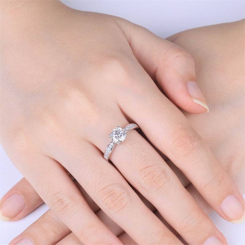 Classic Four-Prong Moissanite Eternity Ring - 925 Sterling Silver Diamond Simulant Band for Women
