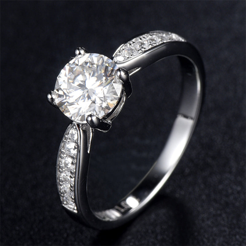 Classic Four-Prong Moissanite Eternity Ring - 925 Sterling Silver Diamond Simulant Band for Women