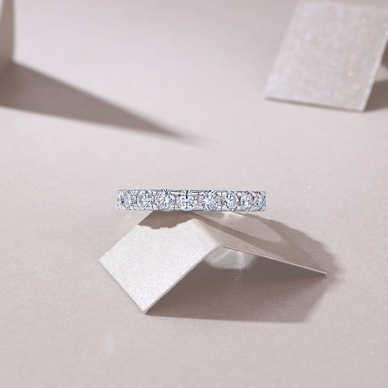 Classic Geometric Silver Ring with Moissanite