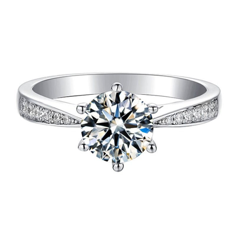 Classic Six-Prong Moissanite Ring - 925 Sterling Silver Micro-Pavé Engagement Ring