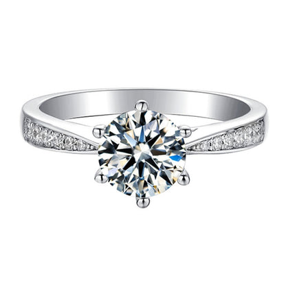 Classic Six-Prong Moissanite Ring - 925 Sterling Silver Micro-Pavé Engagement Ring