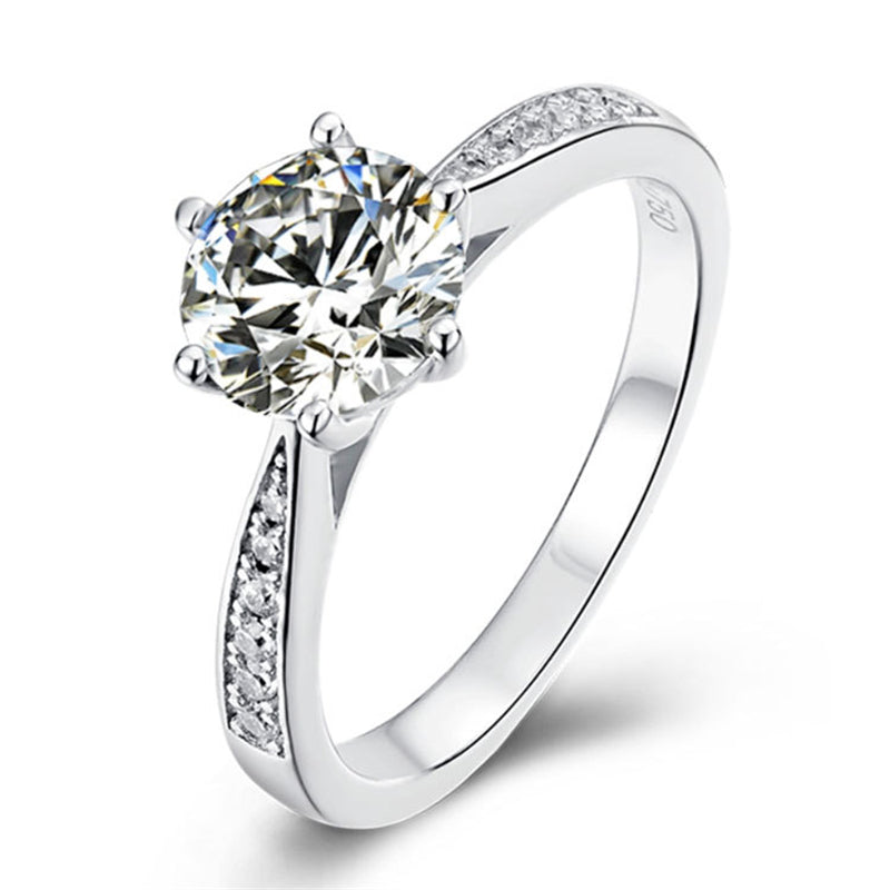 Classic Six-Prong Moissanite Ring - 925 Sterling Silver Micro-Pavé Engagement Ring
