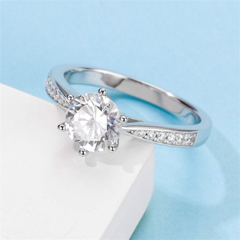 Classic Six-Prong Moissanite Ring - 925 Sterling Silver Micro-Pavé Engagement Ring