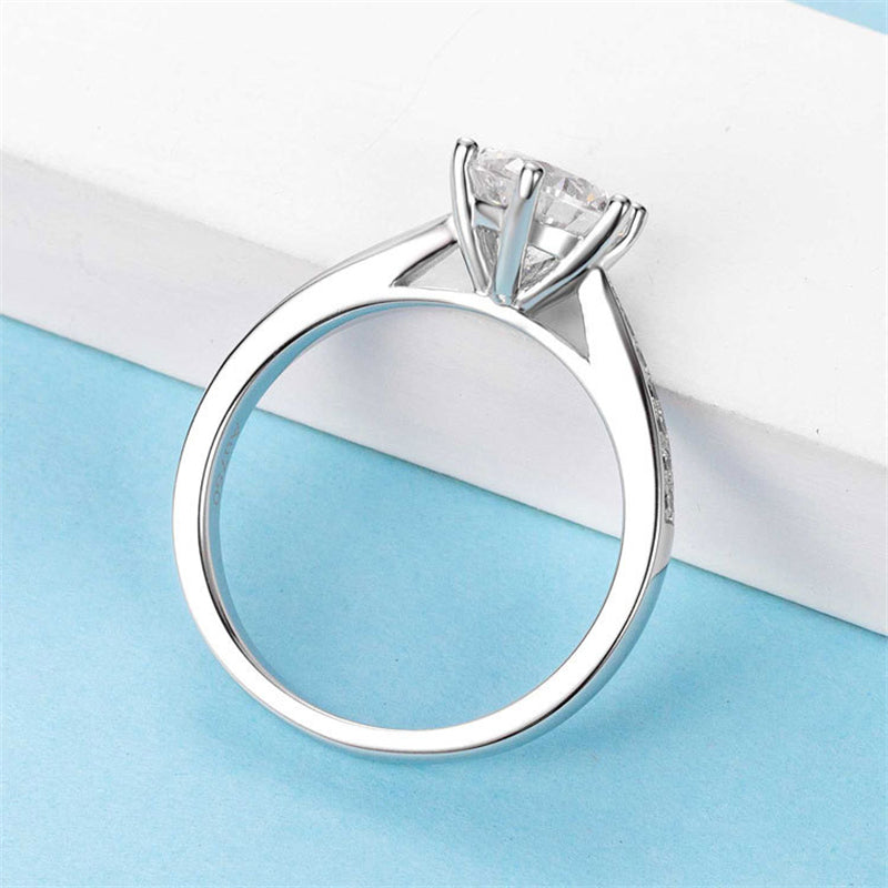 Classic Six-Prong Moissanite Ring - 925 Sterling Silver Micro-Pavé Engagement Ring