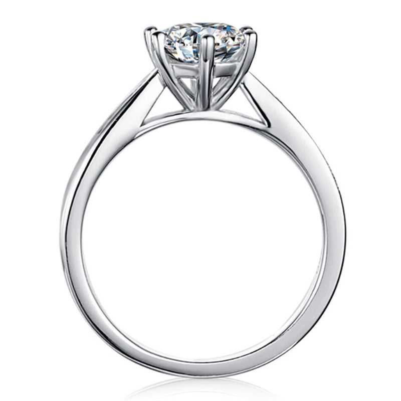 Classic Six-Prong Moissanite Ring - 925 Sterling Silver Micro-Pavé Engagement Ring