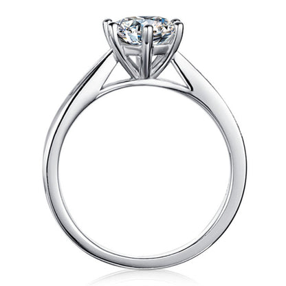 Classic Six-Prong Moissanite Ring - 925 Sterling Silver Micro-Pavé Engagement Ring