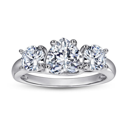 Classic Three-Stone 925 Silver Ring - Heart & Round Zirconia Bridal Set