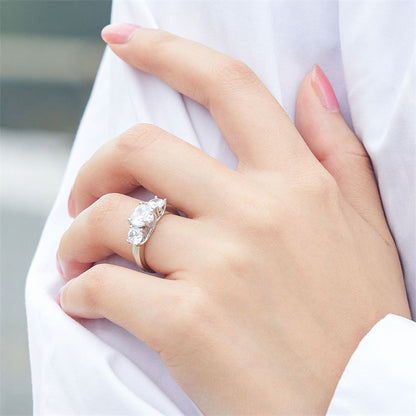 Classic Three-Stone 925 Silver Ring - Heart & Round Zirconia Bridal Set