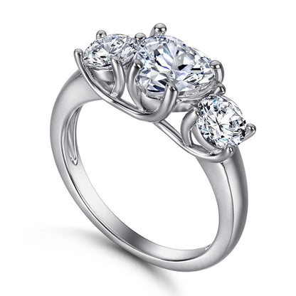 Classic Three-Stone 925 Silver Ring - Heart & Round Zirconia Bridal Set