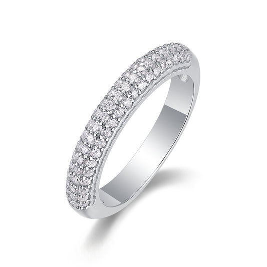 Classy Round Design Silver Ring with 63 Moissanite Accents