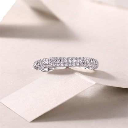 Classy Round Design Silver Ring with 63 Moissanite Accents