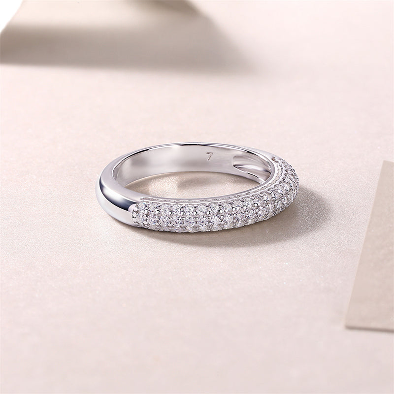 Classy Round Design Silver Ring with 63 Moissanite Accents