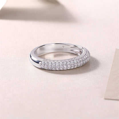Classy Round Design Silver Ring with 63 Moissanite Accents