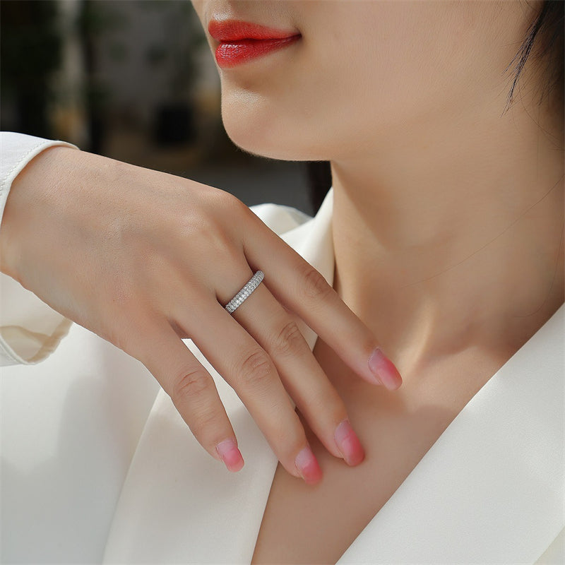 Classy Round Design Silver Ring with 63 Moissanite Accents