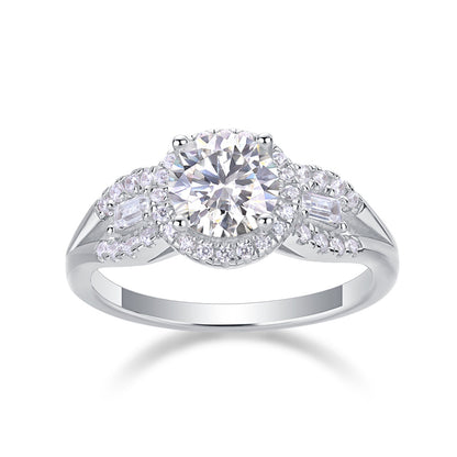 Classy Round Design Silver Ring with Moissanite Accents