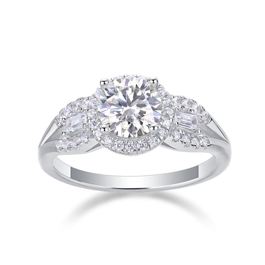 Classy Round Design Silver Ring with Moissanite Accents