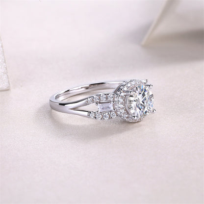 Classy Round Design Silver Ring with Moissanite Accents