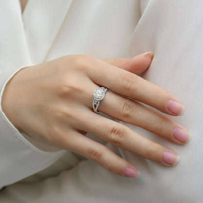 Classy Round Design Silver Ring with Moissanite Accents