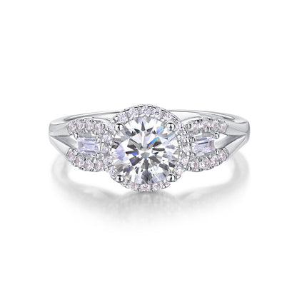 Classy Round Design Silver Ring with Moissanite Accents
