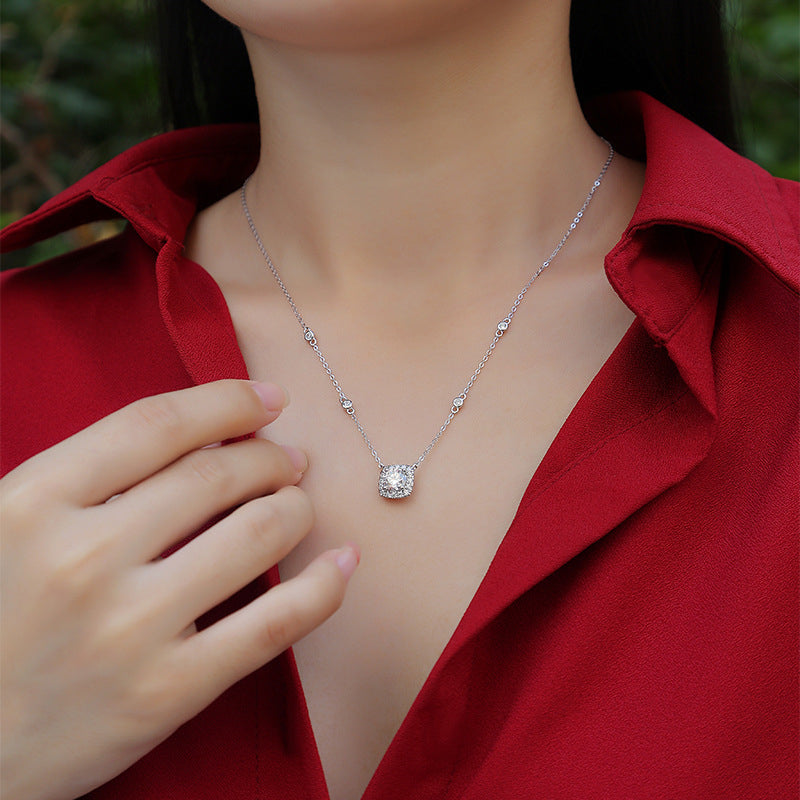 Contemporary Moissanite Necklace with Quadrilateral Design