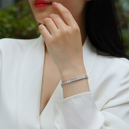 Contemporary Women's Silver Bracelet with Geometric Motifs
