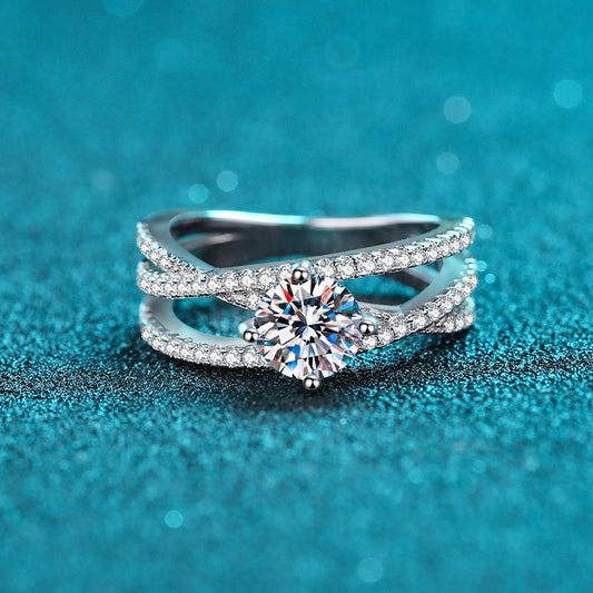 Cross-Over Solitaire Moissanite Ring in 925 Sterling Silver | 1ct Openwork Design