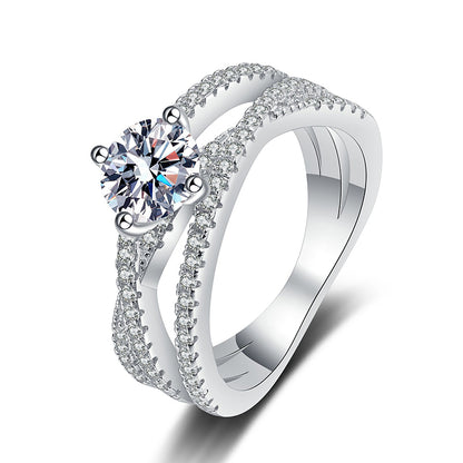 Cross-Over Solitaire Moissanite Ring in 925 Sterling Silver | 1ct Openwork Design