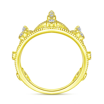 Crown Design 925 Silver Ring - 18K Gold Plated Zirconia Band for Women