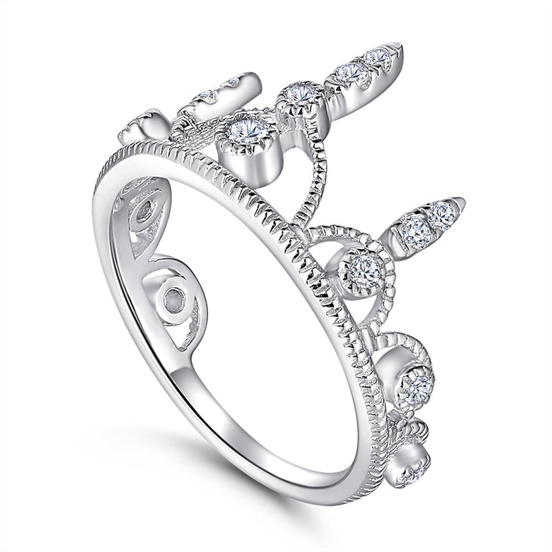 Crown Design 925 Silver Ring - 18K Gold Plated Zirconia Band for Women