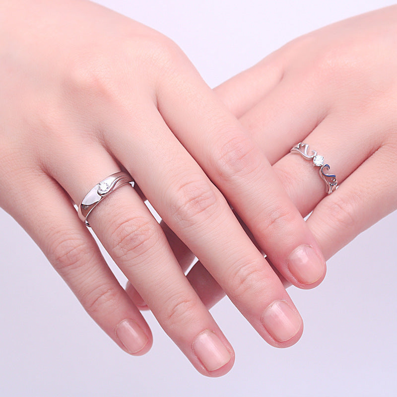 Crown Design 925 Sterling Silver Couple Rings - Adjustable Matching Promise Set