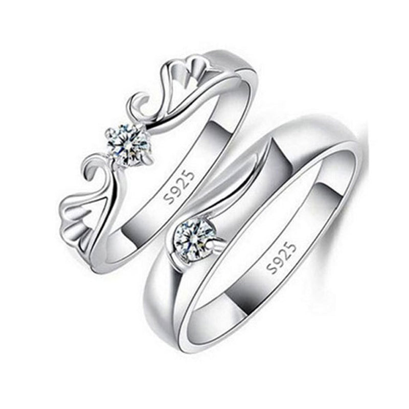 Crown Design 925 Sterling Silver Couple Rings - Adjustable Matching Promise Set