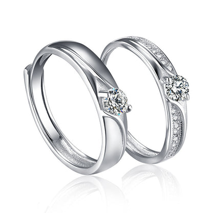 Crown Design Couple Rings - 925 Sterling Silver Minimalist Matching Set with Zircon Accents