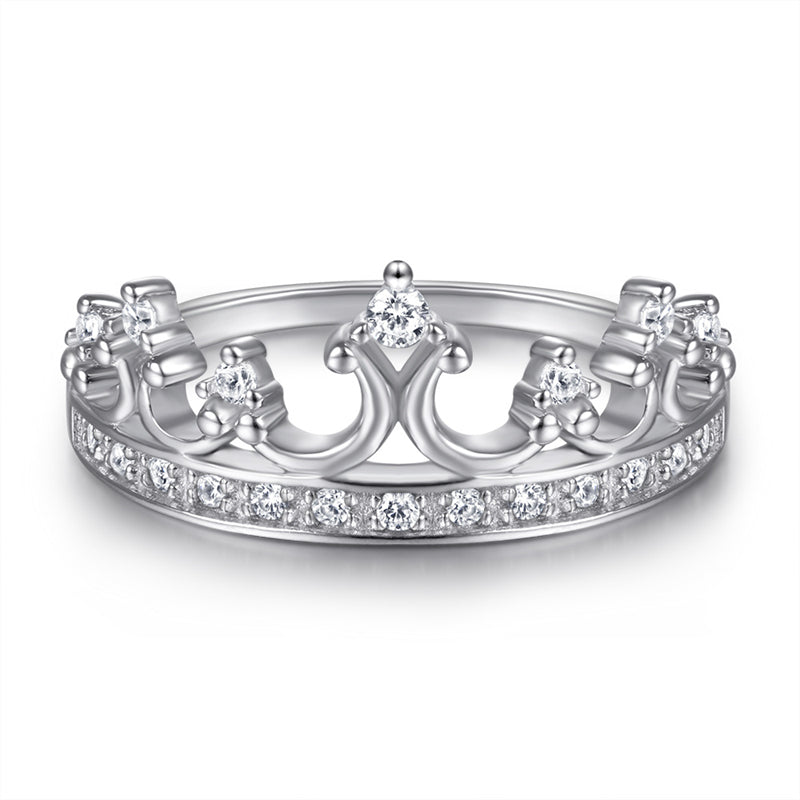 Crown Design Zircon Ring - 925 Sterling Silver Regal Jewelry for Women