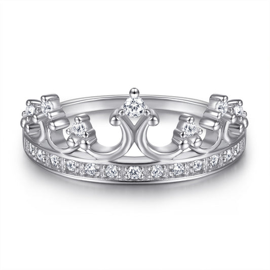 Crown Design Zircon Ring - 925 Sterling Silver Regal Jewelry for Women