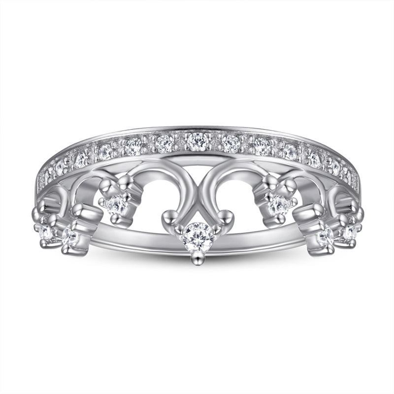 Crown Design Zircon Ring - 925 Sterling Silver Regal Jewelry for Women
