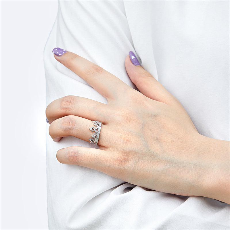 Crown Design Zircon Ring - 925 Sterling Silver Regal Jewelry for Women