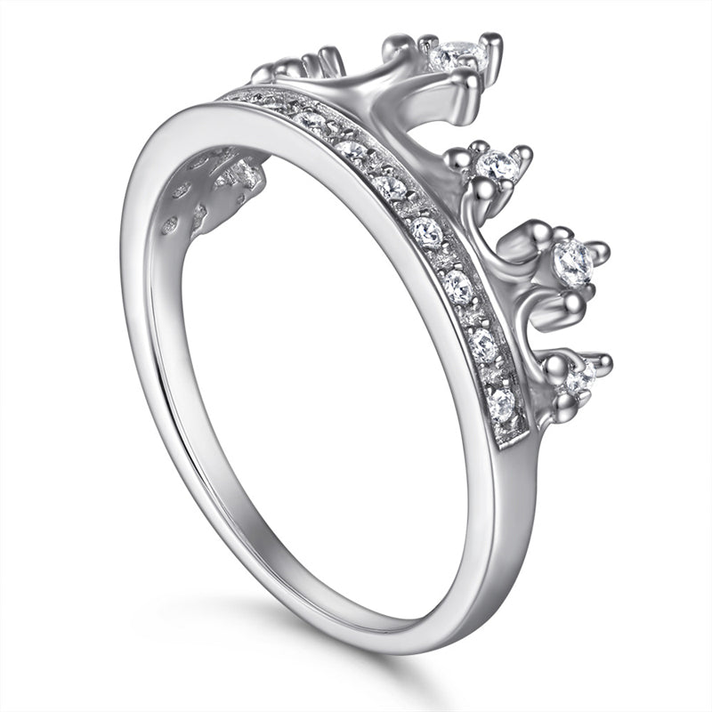 Crown Design Zircon Ring - 925 Sterling Silver Regal Jewelry for Women