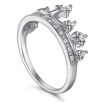 Crown Design Zircon Ring - 925 Sterling Silver Regal Jewelry for Women