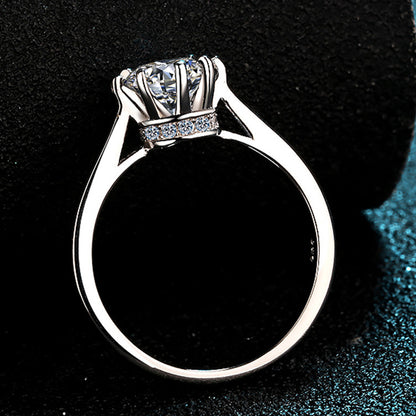 Crown Setting Moissanite Engagement Ring - 925 Sterling Silver 8-Prong Camellia Wedding Band