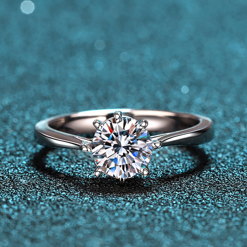 Crown Setting Moissanite Engagement Ring - 925 Sterling Silver 8-Prong Camellia Wedding Band