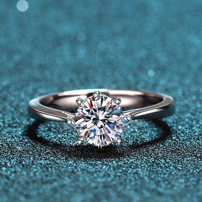 Crown Setting Moissanite Engagement Ring - 925 Sterling Silver 8-Prong Camellia Wedding Band