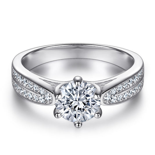 Crown Setting Solitaire Zircon Ring - 925 Sterling Silver Engagement Ring for Women