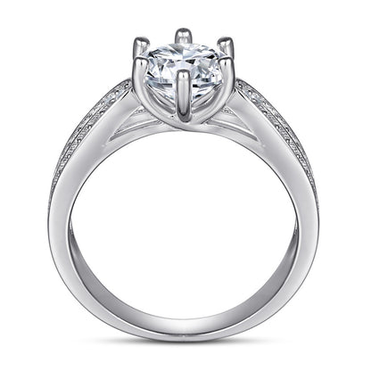 Crown Setting Solitaire Zircon Ring - 925 Sterling Silver Engagement Ring for Women