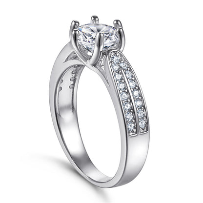 Crown Setting Solitaire Zircon Ring - 925 Sterling Silver Engagement Ring for Women